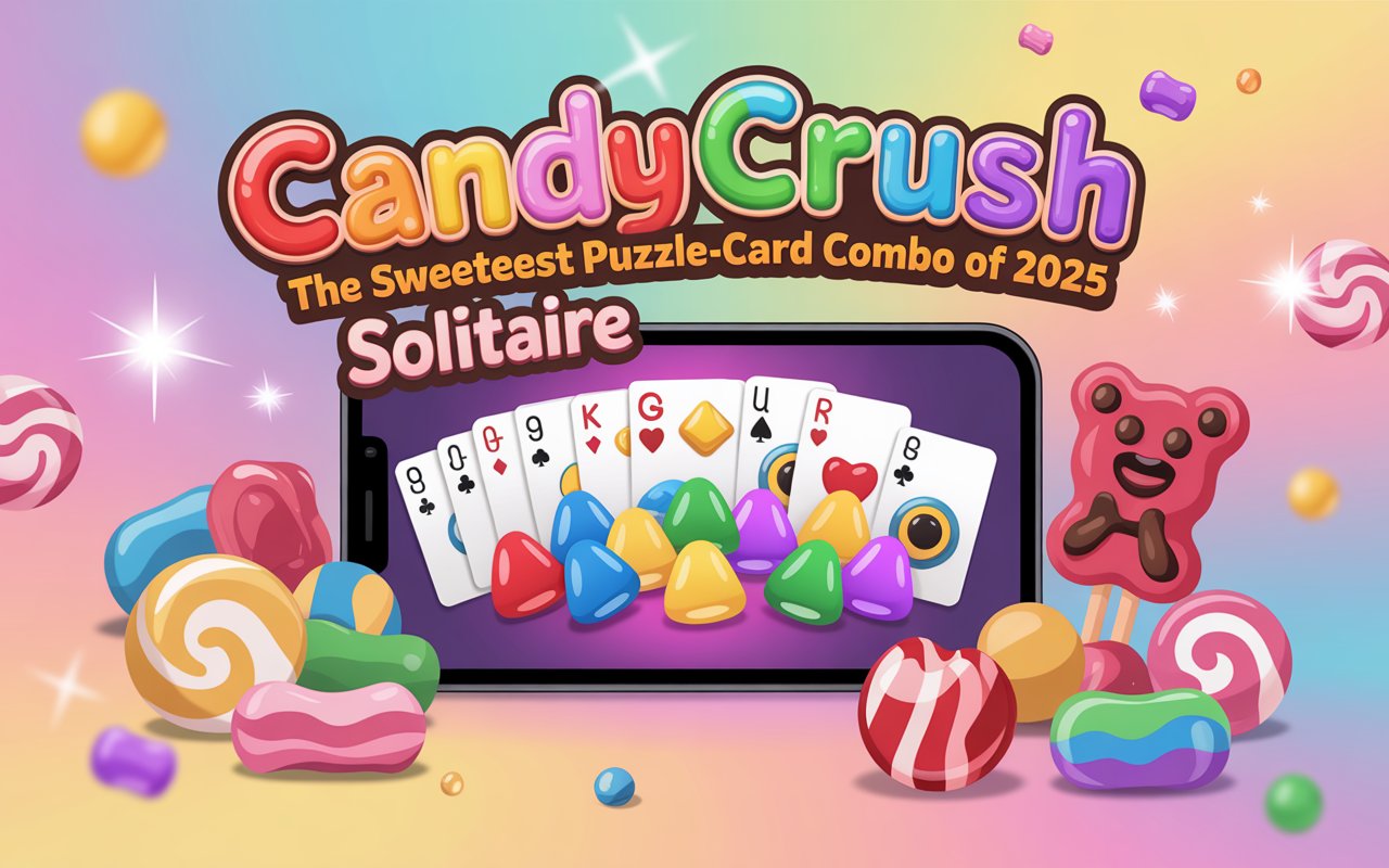 Candy Crush Solitaire game image showing colorful candies, cards, and the 2025 puzzle-card combo theme.